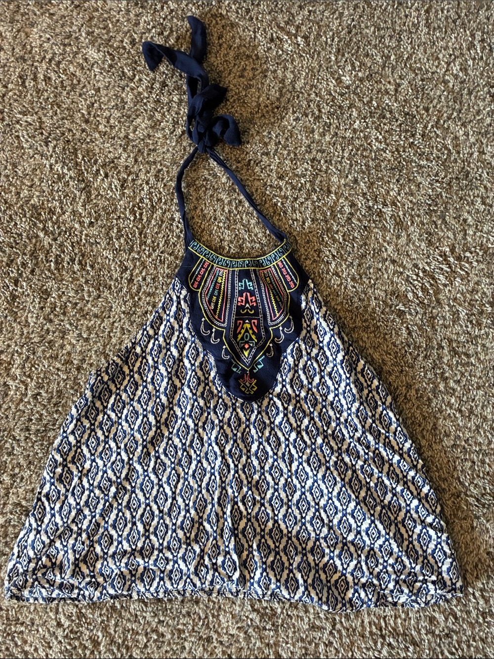 Flying Tomato Navy Halter-Cami with Multicolor Embroidery